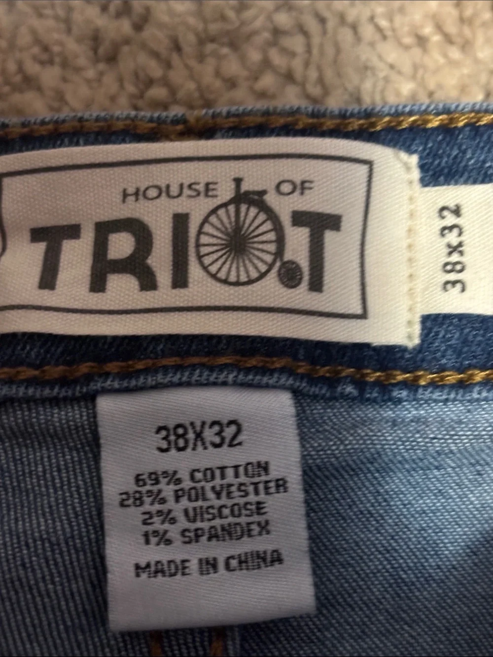 House of Triot Blue Denim Straight Men’s Jeans with Gold Stitching